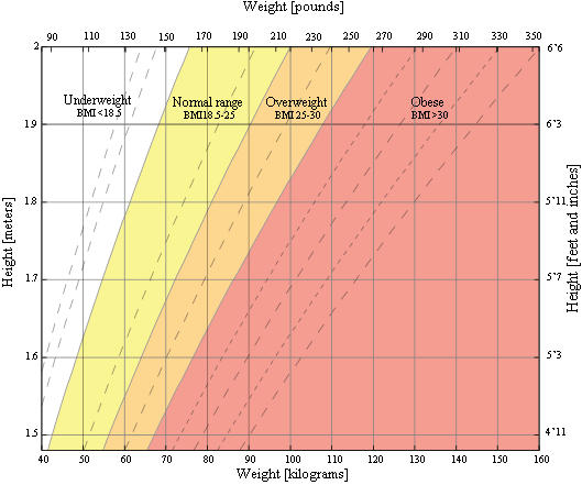 BMI Chart plotting the BMI against weight and height