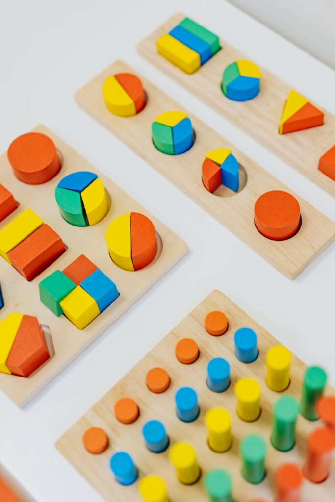 close up shot of colorful shapes on the white table